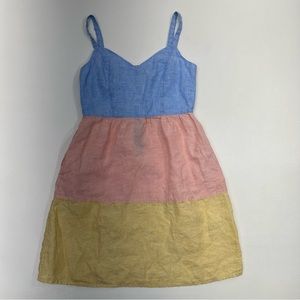 Cynthia Rowley 100% Linen Spaghetti Strap Color Block Dress Womens Size Small